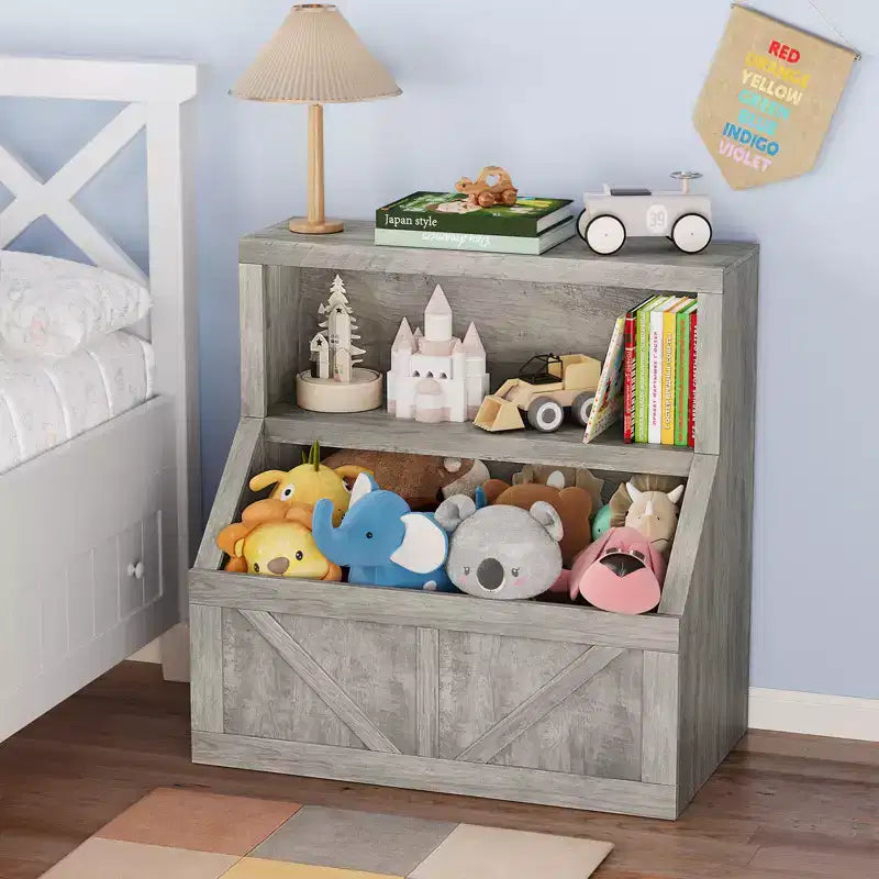 Children's Bookshelf and Toy Organizer, 32 Inch Wooden Bookcase, Anti-Tip and Waterproof, Suitable for Nursery, Playroom, Bedroom, Classroom