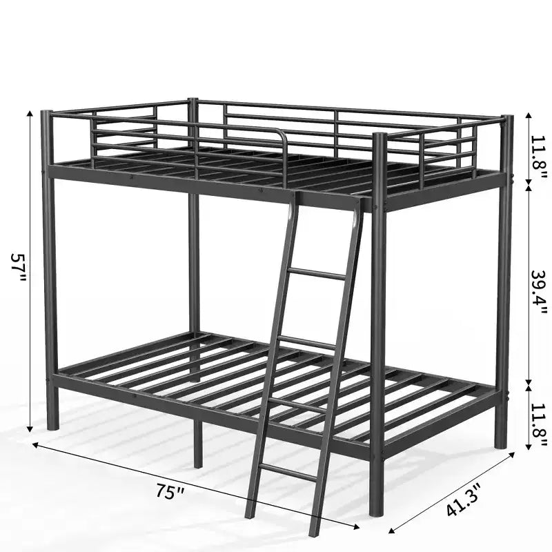 Twin-Over-Twin Size Tall Bunk Bed, Twin Bed with Ladder and Safety Safety Guardrails, Kids Bunk Beds for Bedroom, Dormitory, Black