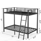 Lit superposé jumeau-sur-jumeau haut, lit jumeau avec échelle et garde-corps de sécurité, lits superposés pour enfants pour chambre à coucher, dortoir, noir