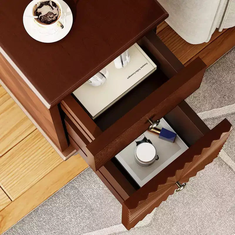Modern and Narrow Sofa Side Table & Nightstand with 2 Drawers for Living Room, Bedroom - Walnut