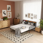 Zevemomo Twin Daybed with Pop Up Trundle,Heavy Duty Metal Twin Bed FrameLED Lights Upholstered Headboard,for Living Room Bedroom Guest Room,Black
