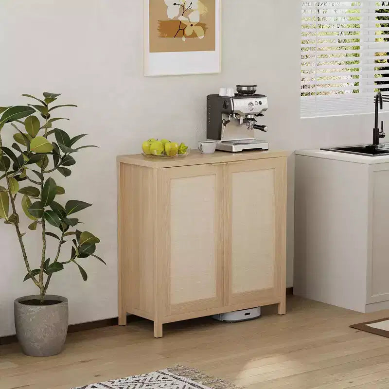 Freestanding Rattan Storage Cabinet with Adjustable Shelves, Modern Sideboard for Living Room and Dining Room