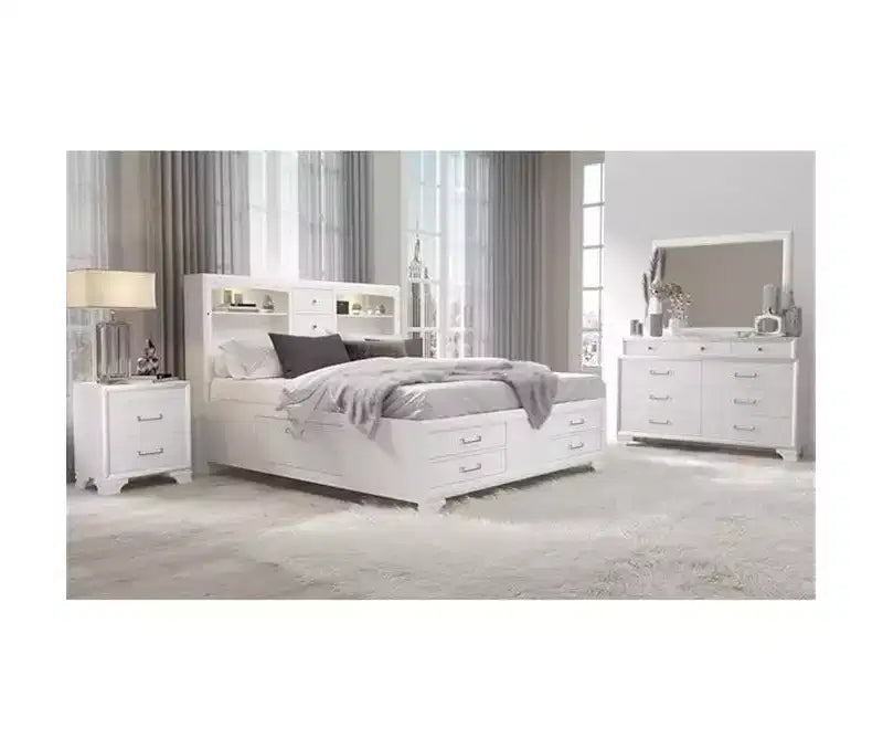 White Framed Mirror with Simple Contemporary Design Elegant Bedroom Accent for Dressers