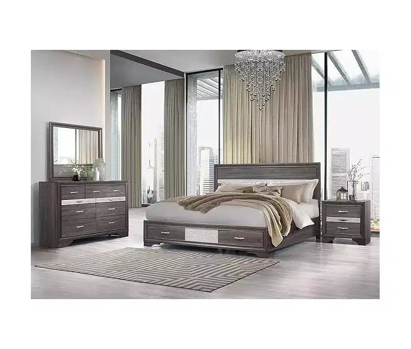Modern Seville Mirror in Grey Finish Sleek Wooden Trim Mirror for Bedroom or Dressing Space
