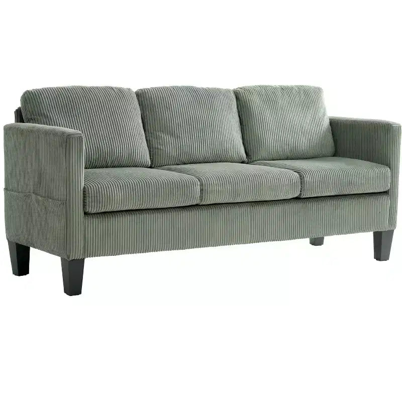 Four-seat L-shaped velvet sofa with chaise lounge and upholstered corduroy multi-functional modern sofa, suitable for apartment living rooms, olive green.
