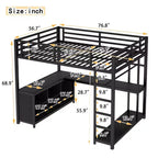 Lit mezzanine en métal avec armoire et bureau en L, lit mezzanine double avec cubes de rangement et étagères, lit mezzanine pour enfants, adolescents et adultes, noir