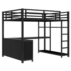 Lit mezzanine en métal avec armoire et bureau en L, lit mezzanine double avec cubes de rangement et étagères, lit mezzanine pour enfants, adolescents et adultes, noir