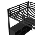 Lit mezzanine en métal avec armoire et bureau en L, lit mezzanine double avec cubes de rangement et étagères, lit mezzanine pour enfants, adolescents et adultes, noir