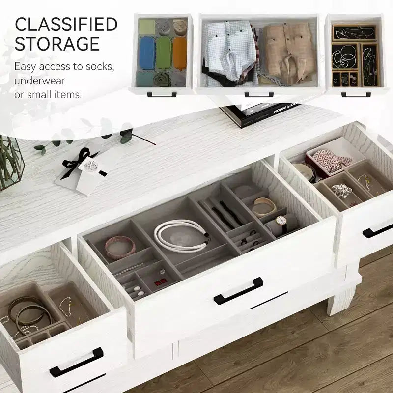 Drawer Dresser, Modern Wooden Bedroom Chest of Drawers With Storage Drawers, Farmhouse Style TV Stand for Living Room, Bedroom, Hallway, White