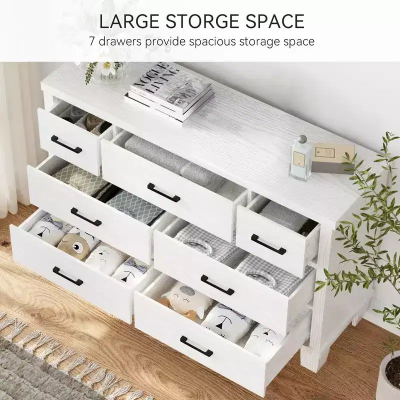 Drawer Dresser, Modern Wooden Bedroom Chest of Drawers With Storage Drawers, Farmhouse Style TV Stand for Living Room, Bedroom, Hallway, White
