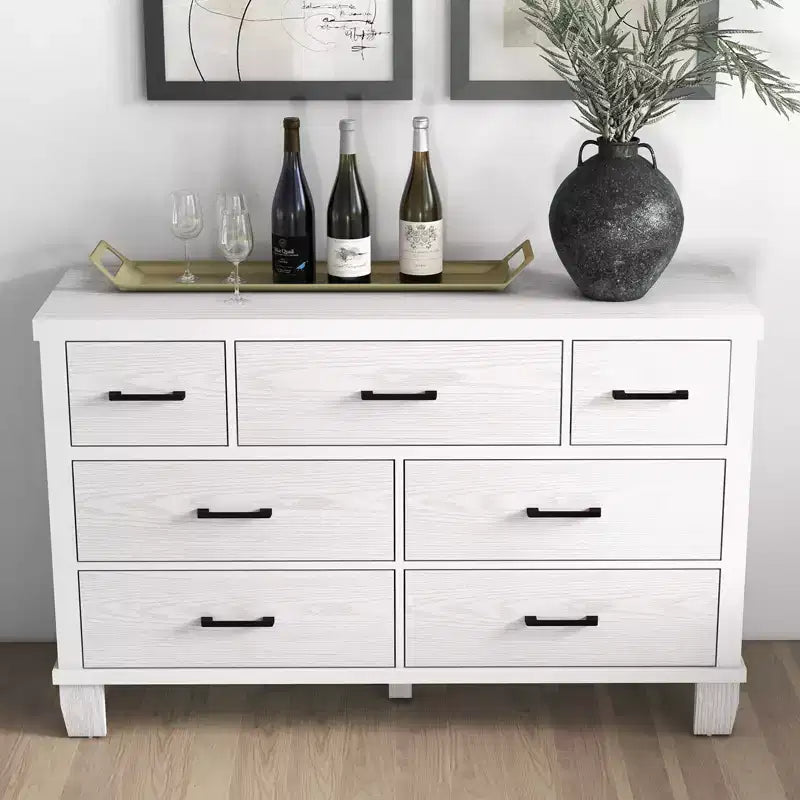 Drawer Dresser, Modern Wooden Bedroom Chest of Drawers With Storage Drawers, Farmhouse Style TV Stand for Living Room, Bedroom, Hallway, White