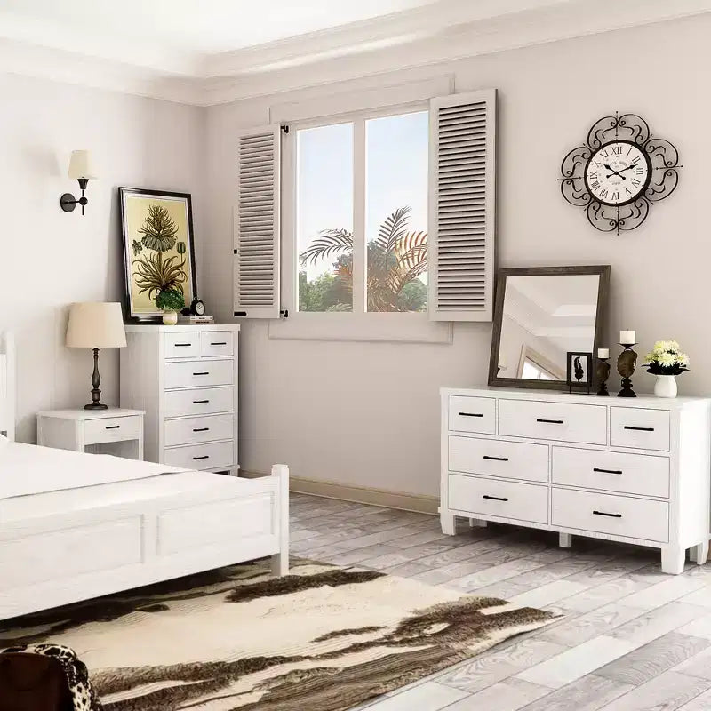Drawer Dresser, Modern Wooden Bedroom Chest of Drawers With Storage Drawers, Farmhouse Style TV Stand for Living Room, Bedroom, Hallway, White