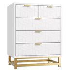 5-Drawer Dresser, Modern Wooden Bedroom Chest of Drawers With Storage Drawers, Farmhouse Style TV Stand for Living Room, Bedroom, Hallway, White