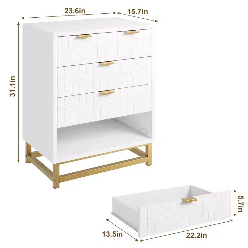 Drawer Dresser, Modern Wooden Bedroom Chest of Drawers With Storage Drawers, Farmhouse Style TV Stand for Living Room, Bedroom, Hallway, White