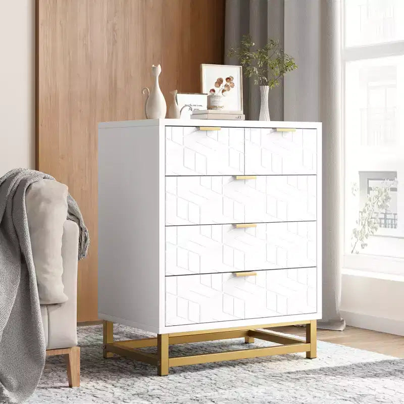 Drawer Dresser, Modern Wooden Bedroom Chest of Drawers With Storage Drawers, Farmhouse Style TV Stand for Living Room, Bedroom, Hallway, White