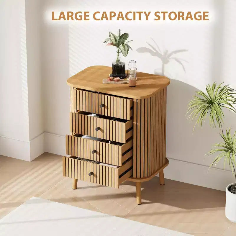 Drawer Dressers, Chest of Drawers for Bedroom, Nightstand, Spacious Storage Boho Wicker Dresser with Matte Black Handles and Wood Legs