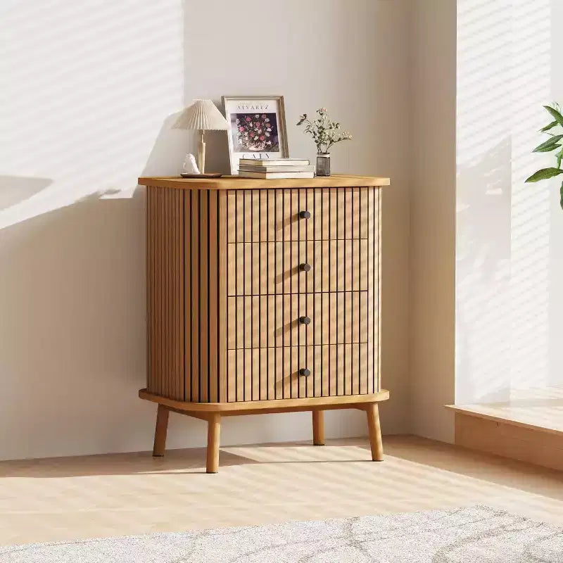 Drawer Dressers, Chest of Drawers for Bedroom, Nightstand, Spacious Storage Boho Wicker Dresser with Matte Black Handles and Wood Legs