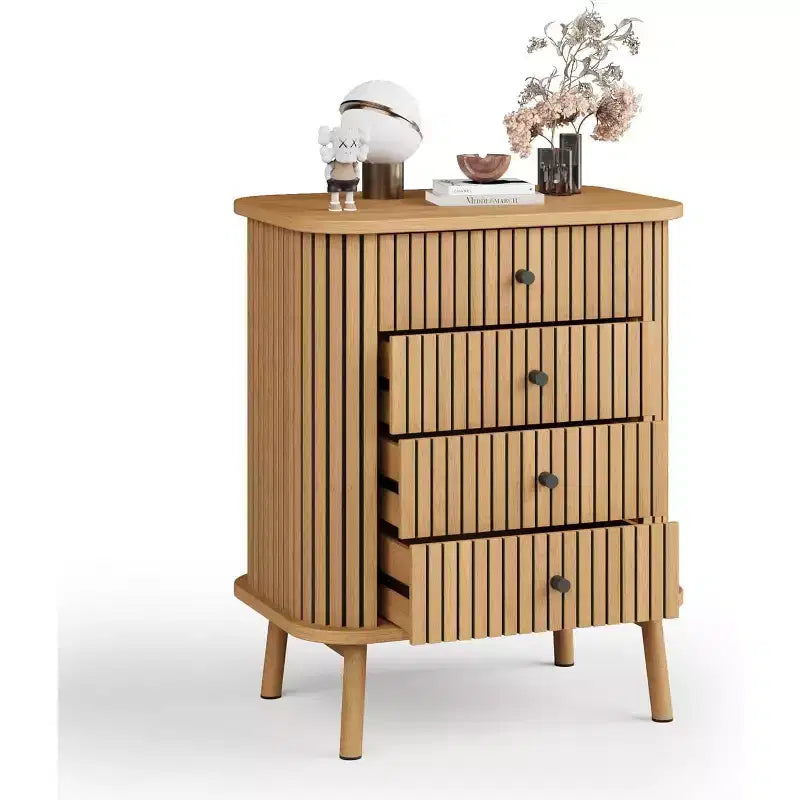 Drawer Dressers, Chest of Drawers for Bedroom, Nightstand, Spacious Storage Boho Wicker Dresser with Matte Black Handles and Wood Legs