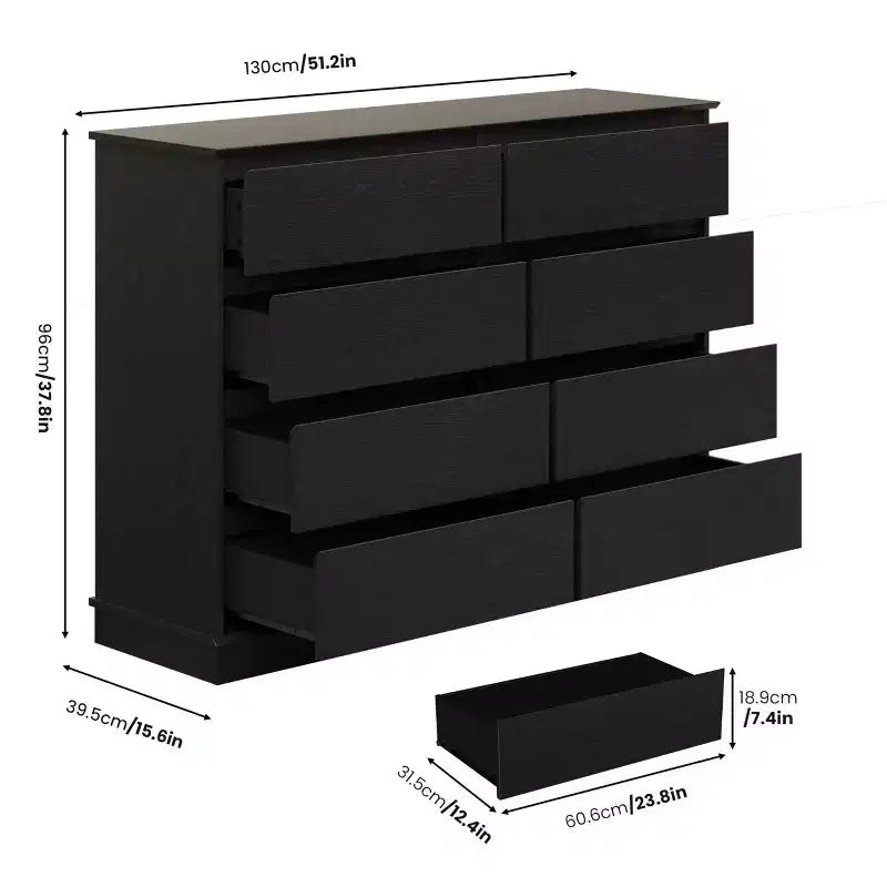 Modern Dresser for Bedroom with 8 Drawers, Wooden Storage Organizer Unit for ClosetWide Chest of Drawers