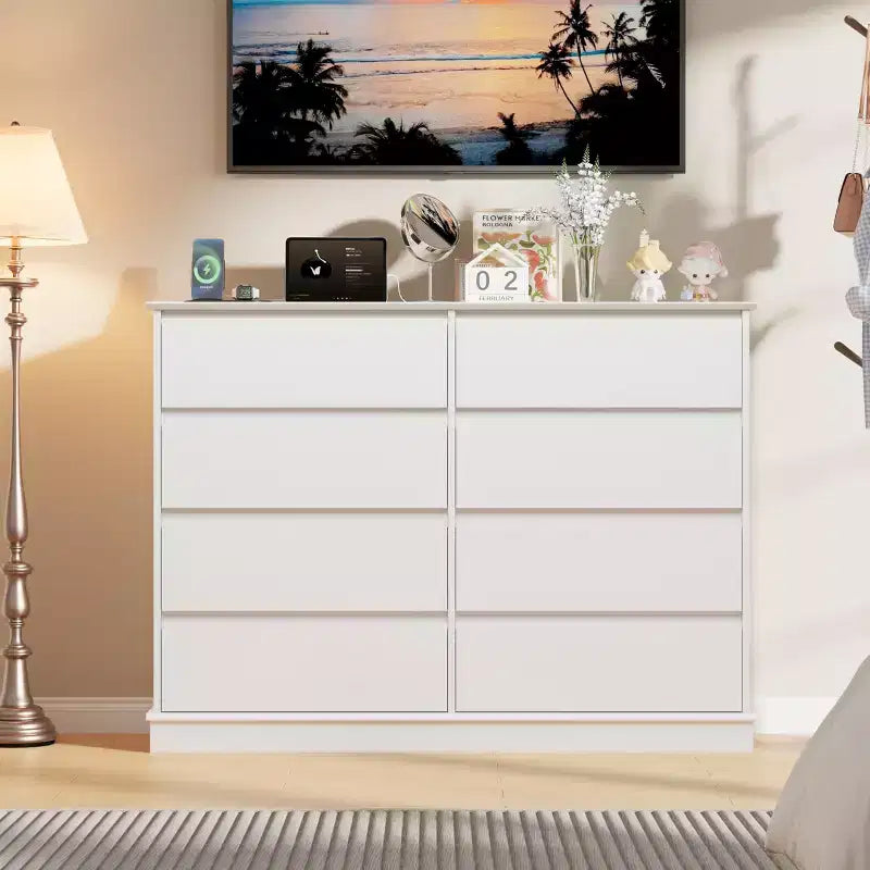 Modern Dresser for Bedroom with 8 Drawers, Wooden Storage Organizer Unit for ClosetWide Chest of Drawers