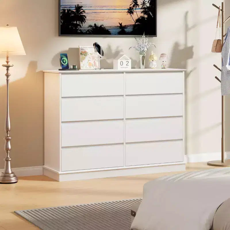 Modern Dresser for Bedroom with 8 Drawers, Wooden Storage Organizer Unit for ClosetWide Chest of Drawers