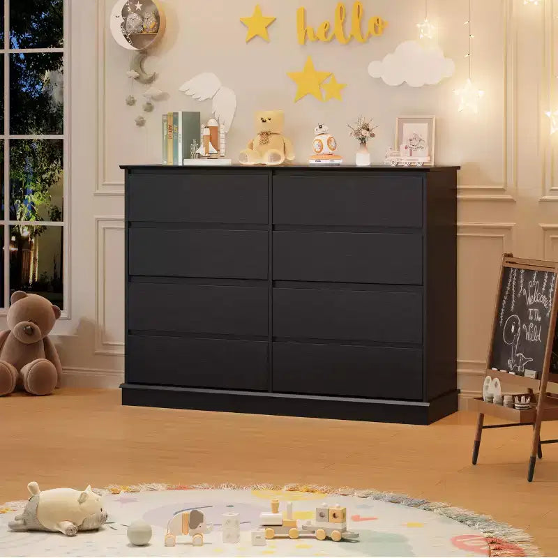 Modern Dresser for Bedroom with 8 Drawers, Wooden Storage Organizer Unit for ClosetWide Chest of Drawers