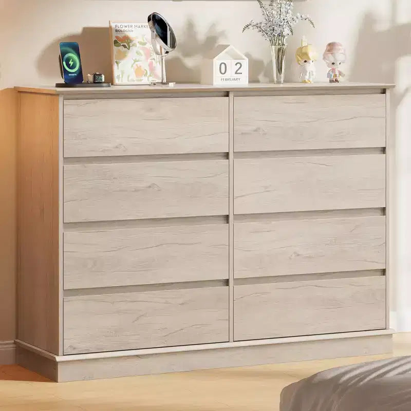 Modern Dresser for Bedroom with 8 Drawers, Wooden Storage Organizer Unit for ClosetWide Chest of Drawers