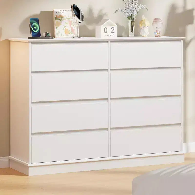Modern Dresser for Bedroom with 8 Drawers, Wooden Storage Organizer Unit for ClosetWide Chest of Drawers