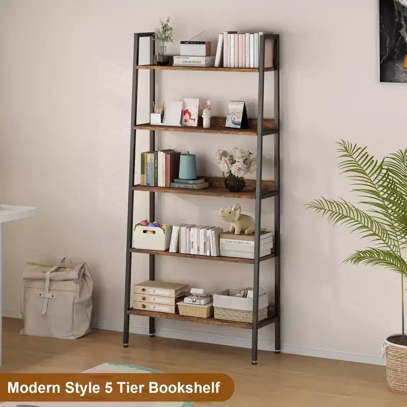 Tier Bookshelf, 67 Tall Narrow Bookcase with Metal Frame, Rustic Brown Storage Organizer for Bedroom Kitchen Living Room