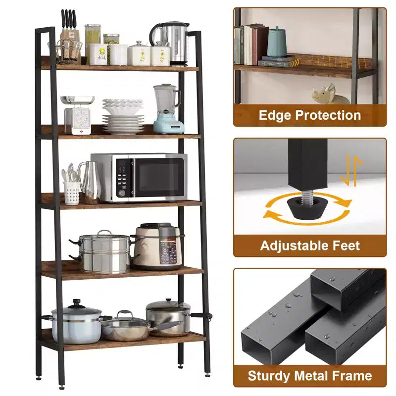 Tier Bookshelf, 67 Tall Narrow Bookcase with Metal Frame, Rustic Brown Storage Organizer for Bedroom Kitchen Living Room