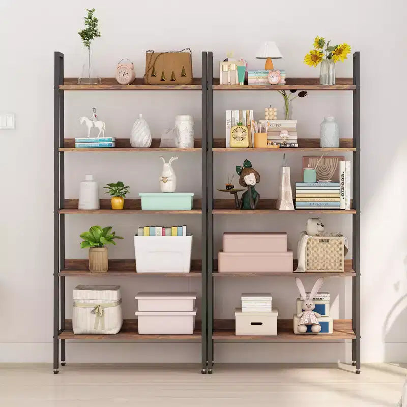 Tier Bookshelf, 67 Tall Narrow Bookcase with Metal Frame, Rustic Brown Storage Organizer for Bedroom Kitchen Living Room