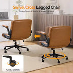 Chaise Criss Cross avec accoudoirs relevables réglables, chaise à pieds croisés avec roulettes, chaise de bureau extra large, cuir PU, argile