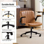 Chaise Criss Cross avec accoudoirs relevables réglables, chaise à pieds croisés avec roulettes, chaise de bureau extra large, cuir PU, argile