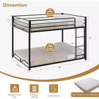 Metal Bunk Bed Full Over Full, Twin Size Bed Frame for Boys Girls, Junior, Low Profile Bunk, Space Saving Design, Mattress Not Included (Black)