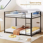 Metal Bunk Bed Full Over Full, Twin Size Bed Frame for Boys Girls, Junior, Low Profile Bunk, Space Saving Design, Mattress Not Included (Black)