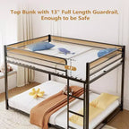 Metal Bunk Bed Full Over Full, Twin Size Bed Frame for Boys Girls, Junior, Low Profile Bunk, Space Saving Design, Mattress Not Included (Black)