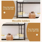 Metal Bunk Bed Full Over Full, Twin Size Bed Frame for Boys Girls, Junior, Low Profile Bunk, Space Saving Design, Mattress Not Included (Black)