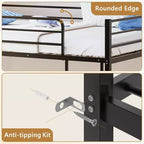 Metal Bunk Bed Full Over Full, Twin Size Bed Frame for Boys Girls, Junior, Low Profile Bunk, Space Saving Design, Mattress Not Included (Black)
