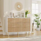 Dresser for Bedroom, 47.2 Fluted Wood Double Dresser with Metal Handles Curved Design Wide Storage Organizer Cabinet, Wood Storage Double