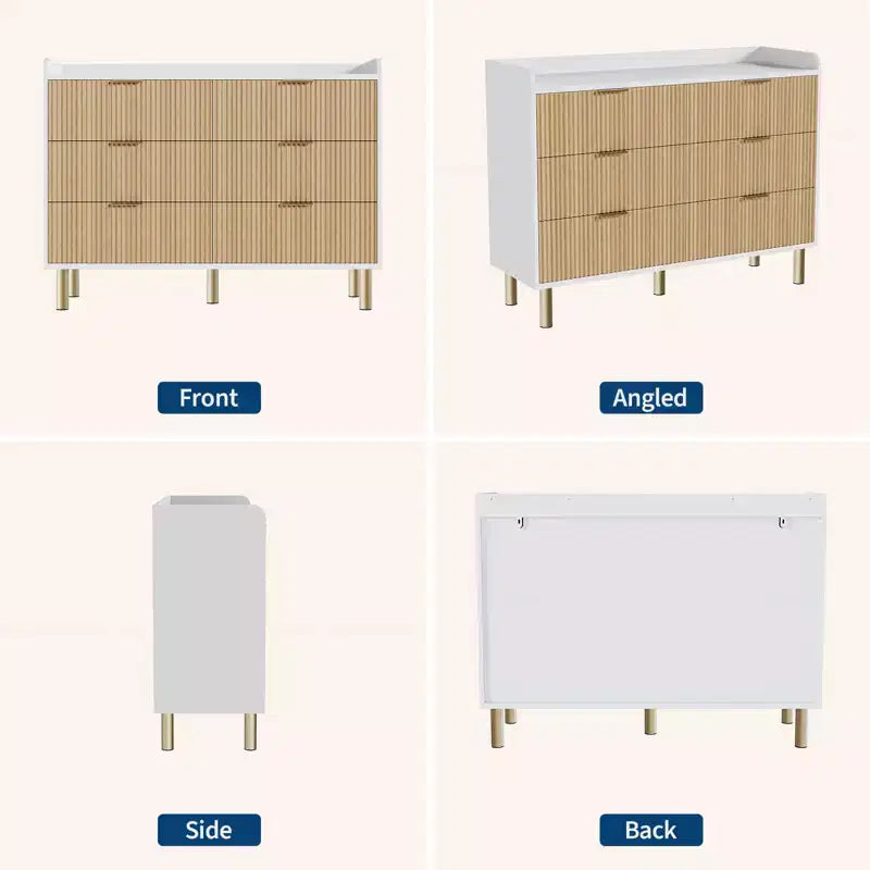Dresser for Bedroom, 47.2 Fluted Wood Double Dresser with Metal Handles Curved Design Wide Storage Organizer Cabinet, Wood Storage Double