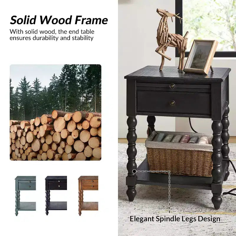 Tall End Table with Built-in Charging Outlets