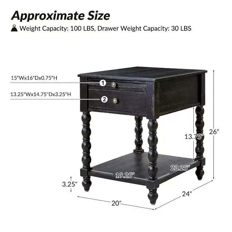Tall End Table with Built-in Charging Outlets