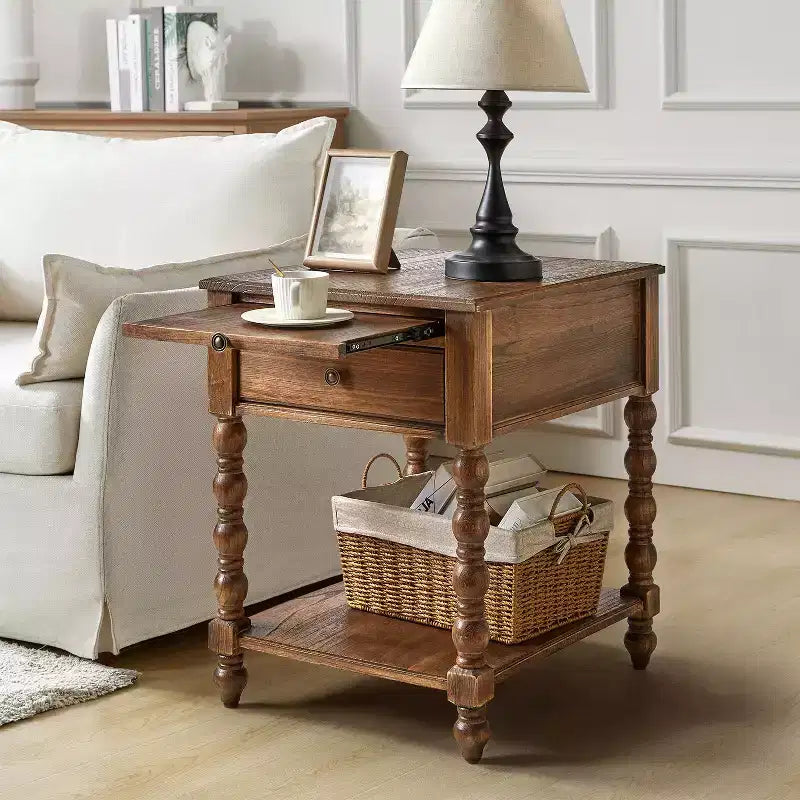 Tall End Table with Built-in Charging Outlets
