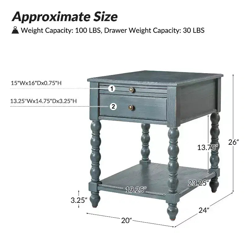 Tall End Table with Built-in Charging Outlets