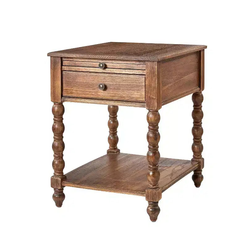 Tall End Table with Built-in Charging Outlets