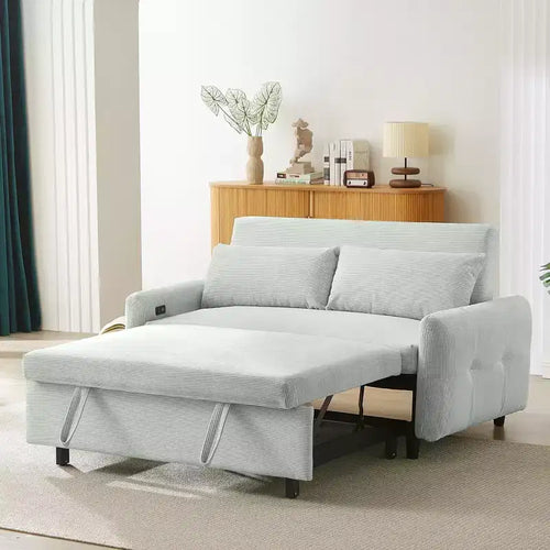 Clihome Multi-Angle Reclining Soft Corduroy Sofa Bed,3-Position Adjustable Backrest with USB Ports