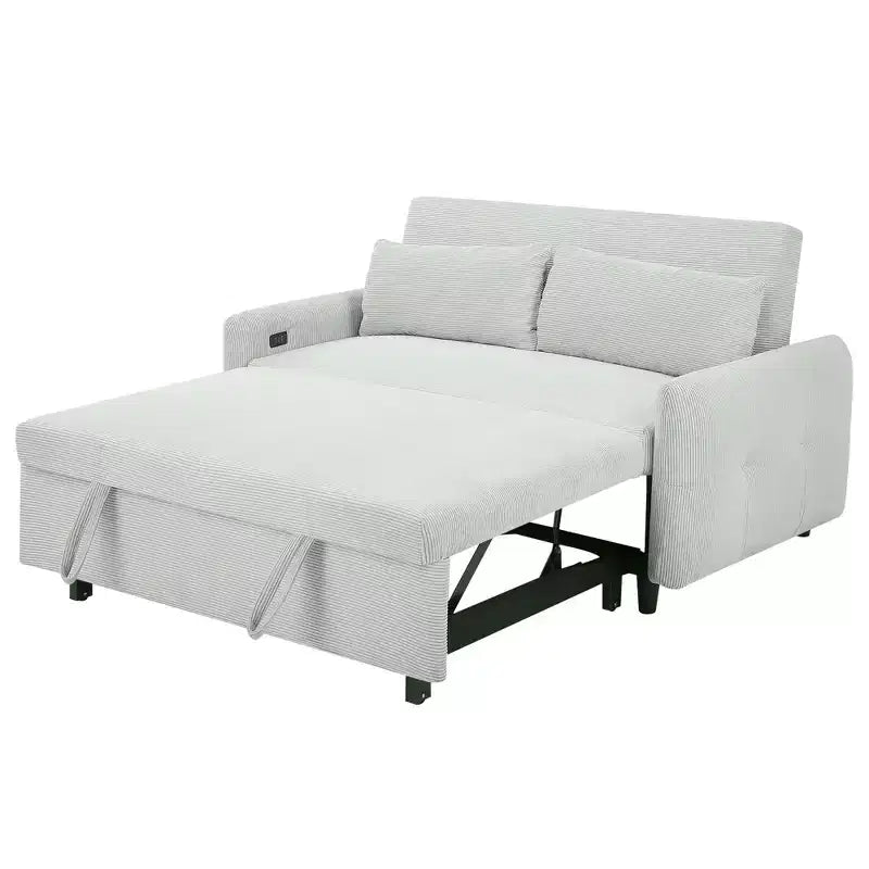 Multi-Angle Reclining Soft Corduroy Sofa Bed,3-Position Adjustable Backrest with USB Ports