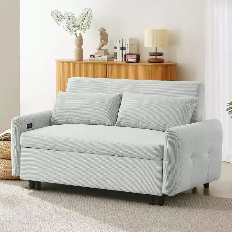 Multi-Angle Reclining Soft Corduroy Sofa Bed,3-Position Adjustable Backrest with USB Ports
