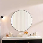 Okak 36IN Modern Round Mirror with Narrow Aluminum Frame, Wall Mount Bathroom Mirror, Vanity Mirror for Bathroom, Living Room, Black