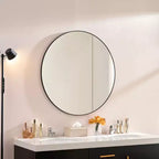 Miroir rond moderne avec cadre en aluminium fin, miroir mural pour salle de bain, miroir de courtoisie pour salle de bain, salon, noir